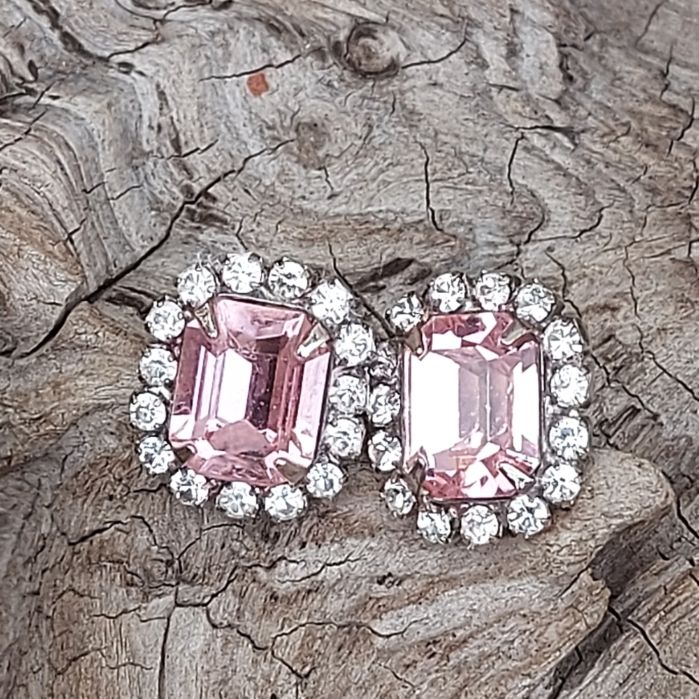 Pierced Rhinestone Earrings, Vintage Rhinestone Earrings